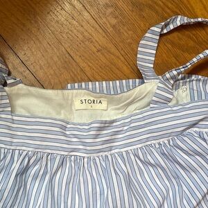 Storia Light Blue and White Striped Tie-Shoulder Top